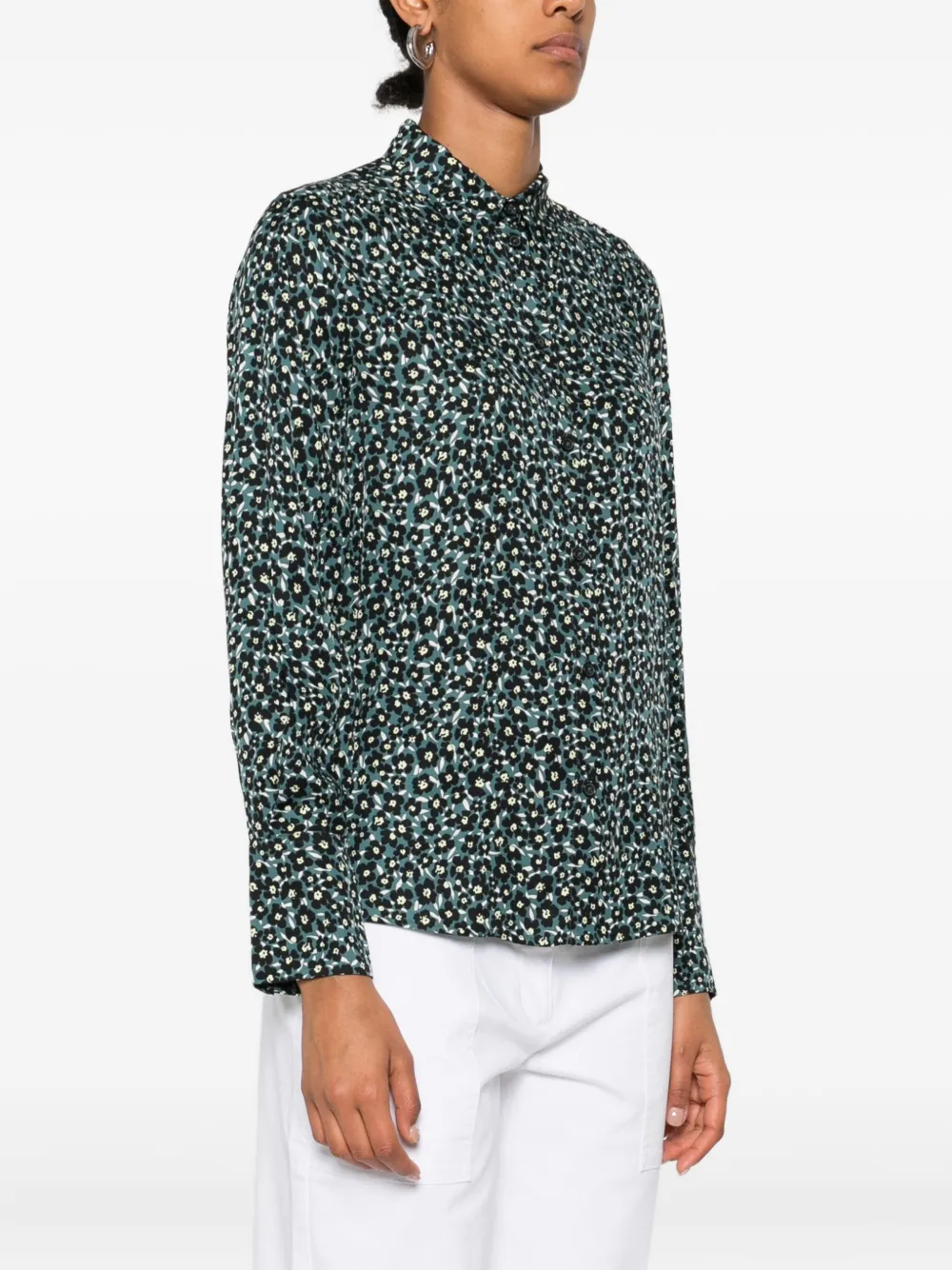 Marc O'polo Floral-print Button-down Shirt In Blue