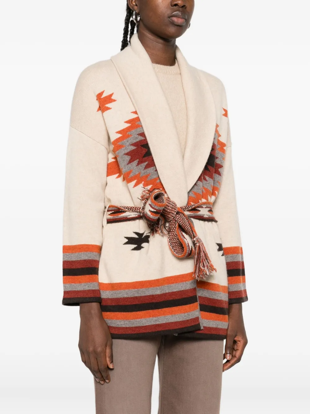 Kujten Geometric-pattern Cashmere Cardigan In Neutral