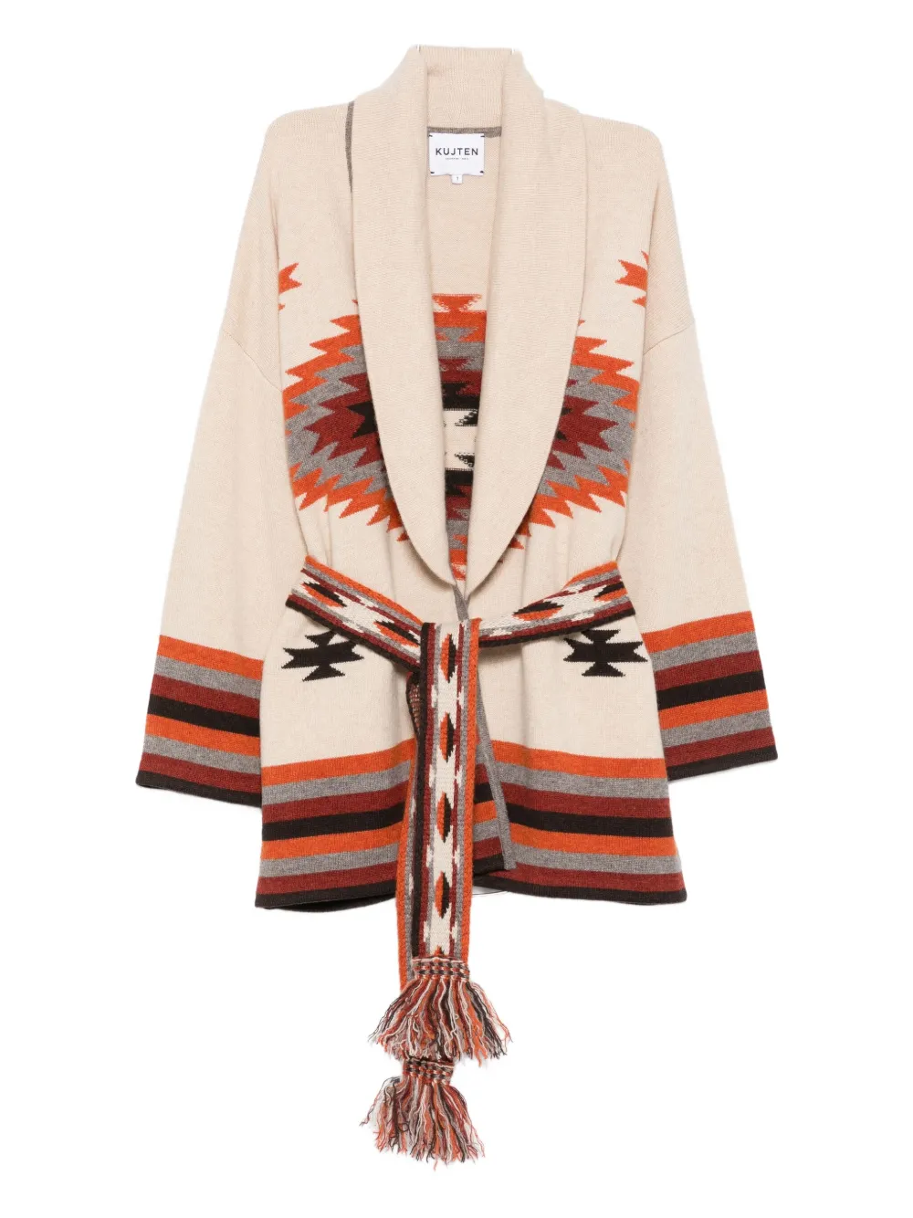 Kujten Geometric-pattern Cashmere Cardigan In Neutral