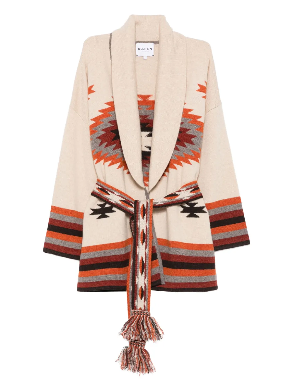 kujten geometric-pattern cashmere cardigan | Neutrals | Image 1
