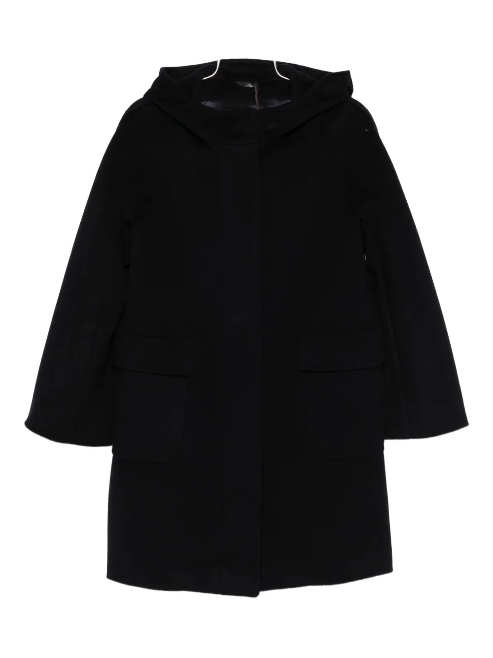 Cinzia Rocca Wool Hooded Coat In Black