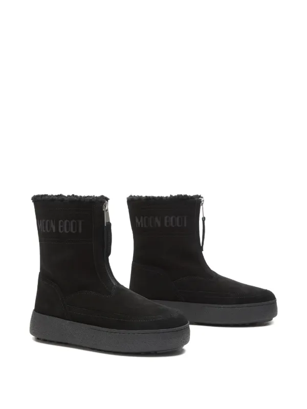 Moon Boot LTrack Lara zip-front Shearling Boots | Black | FARFETCH