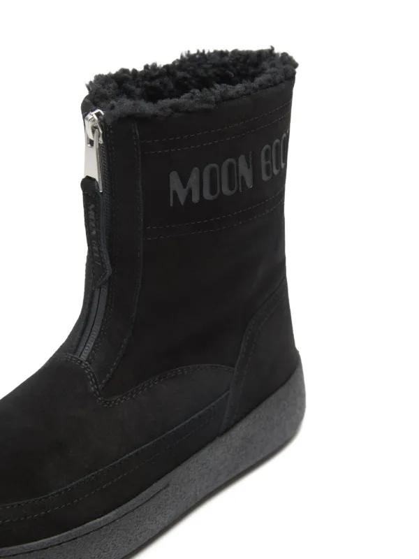 Moon Boot LTrack Lara zip-front Shearling Boots | Black | FARFETCH