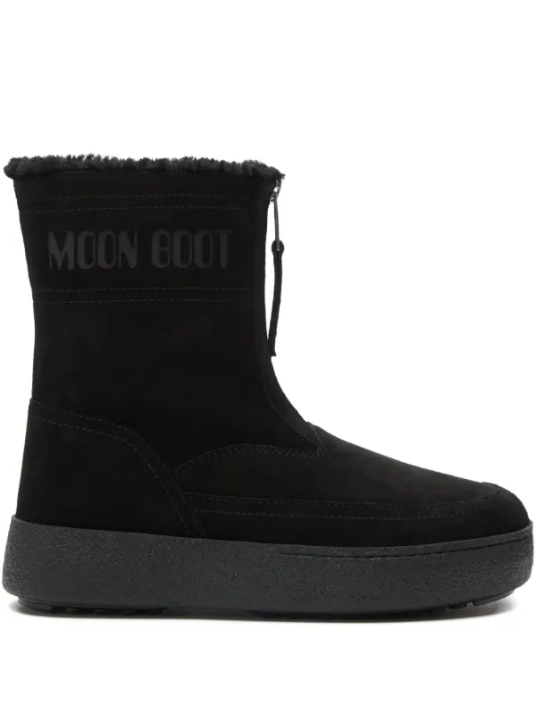 Moon Boot LTrack Lara zip-front Shearling Boots | Black | FARFETCH