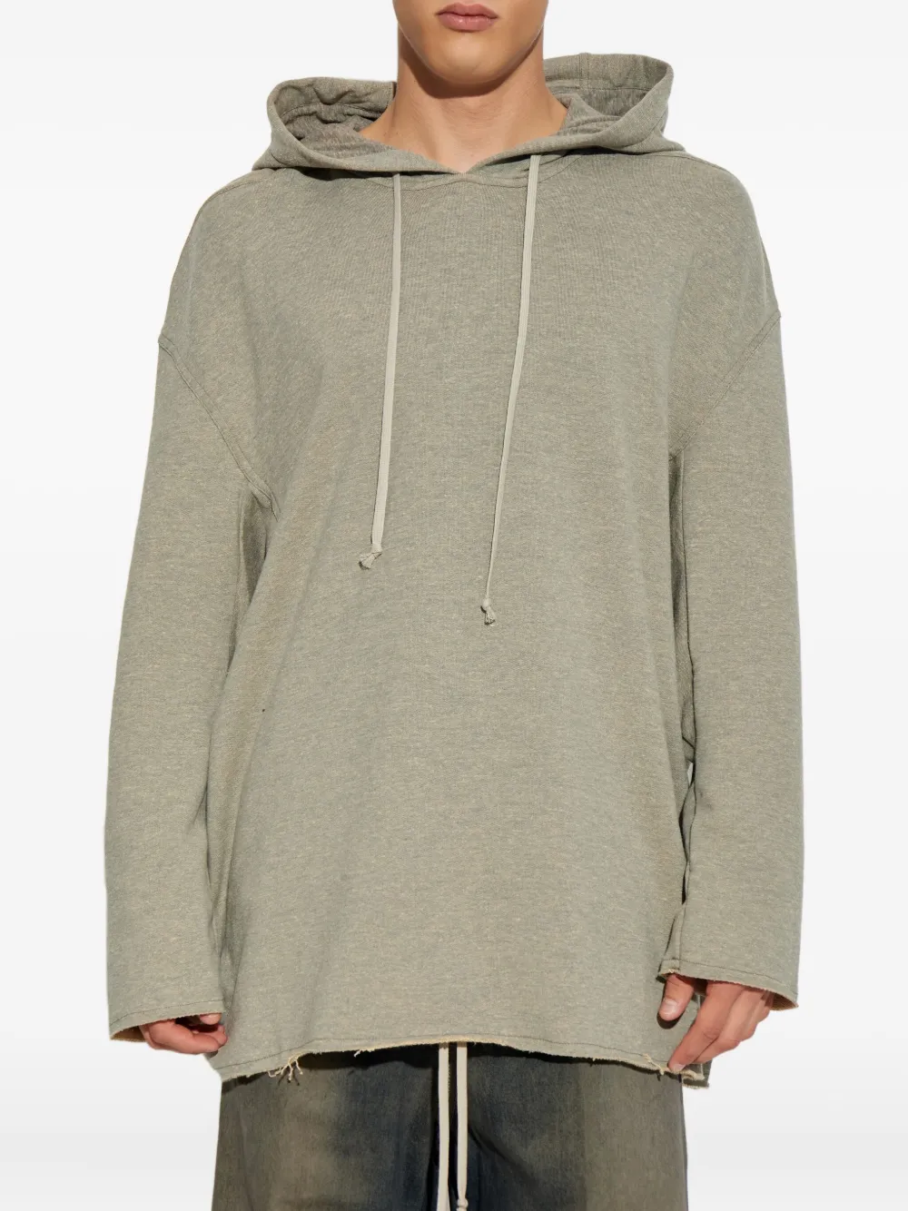 Rick Owens DRKSHDW frayed-hem hooded sweatshirt Groen