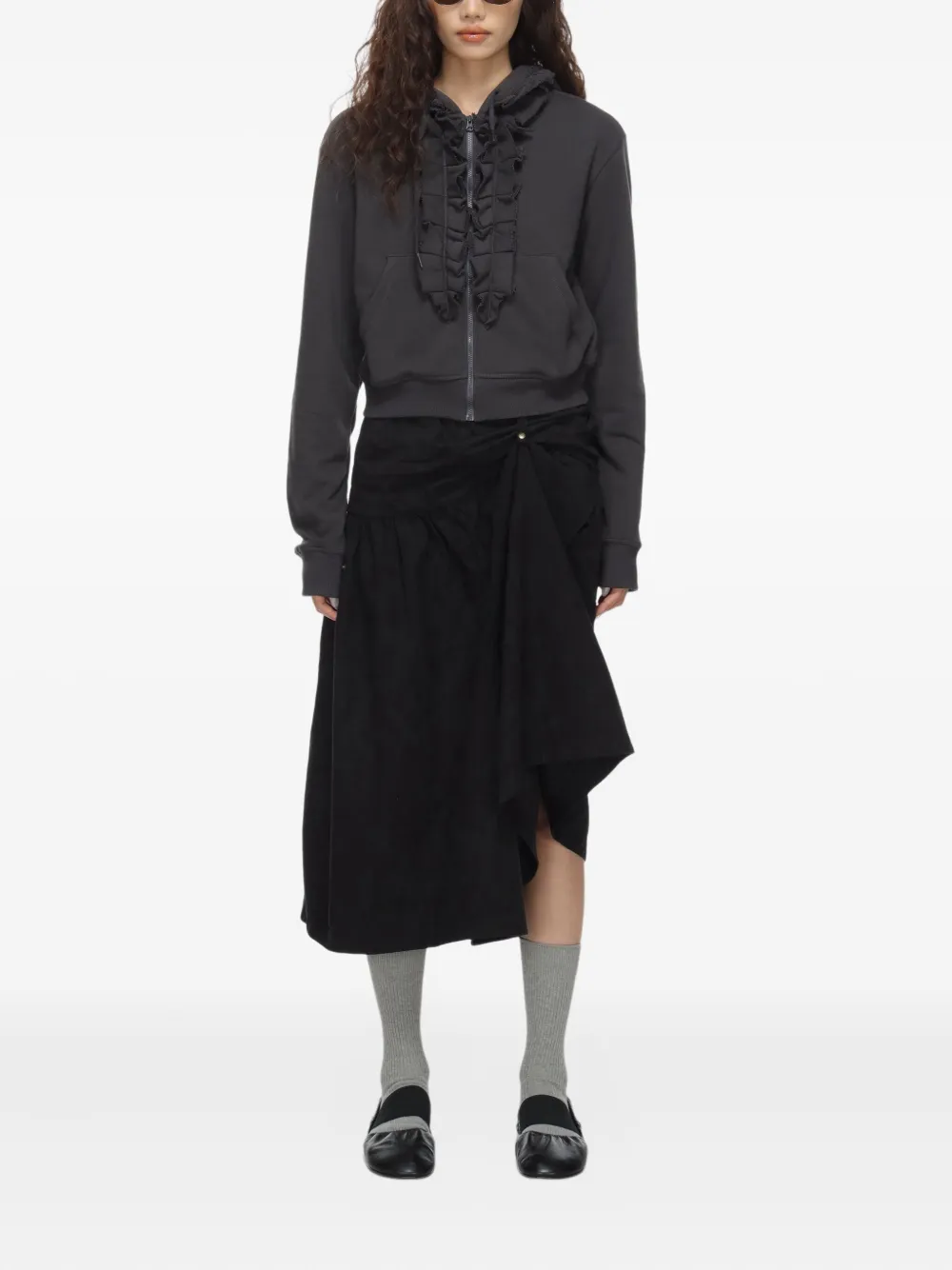 Open YY ruffle zip-up hoodie | Cropped Jackets | Image 2