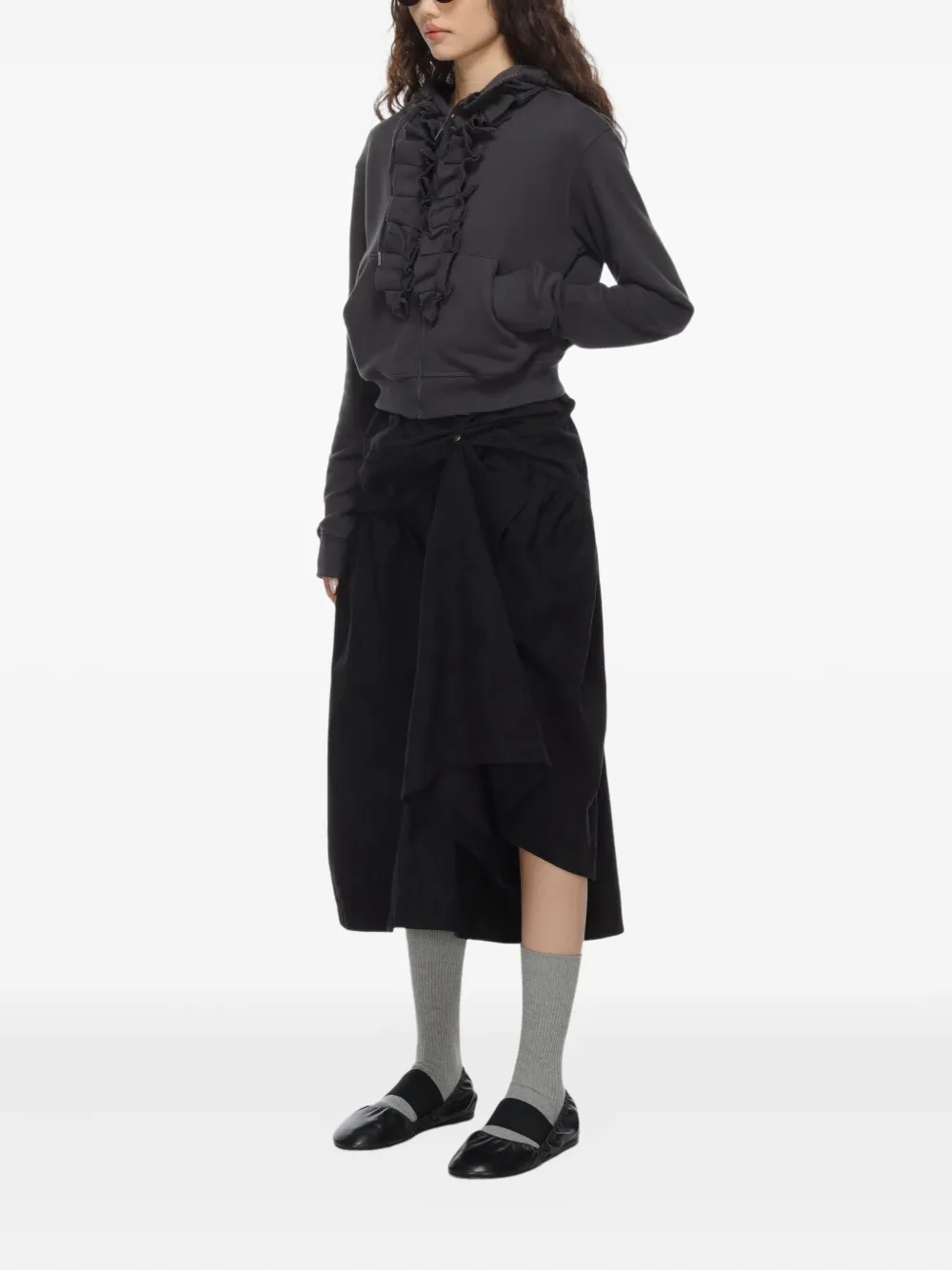 Open Yy Ruffle Zip-up Hoodie In Gray