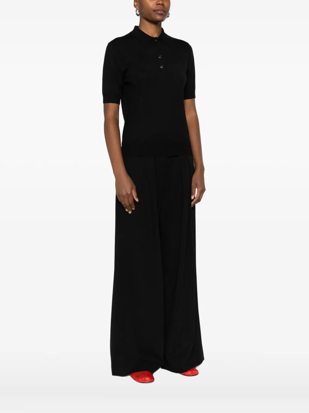 Eric Bompard Collared Short-sleeve Polo Top In Black