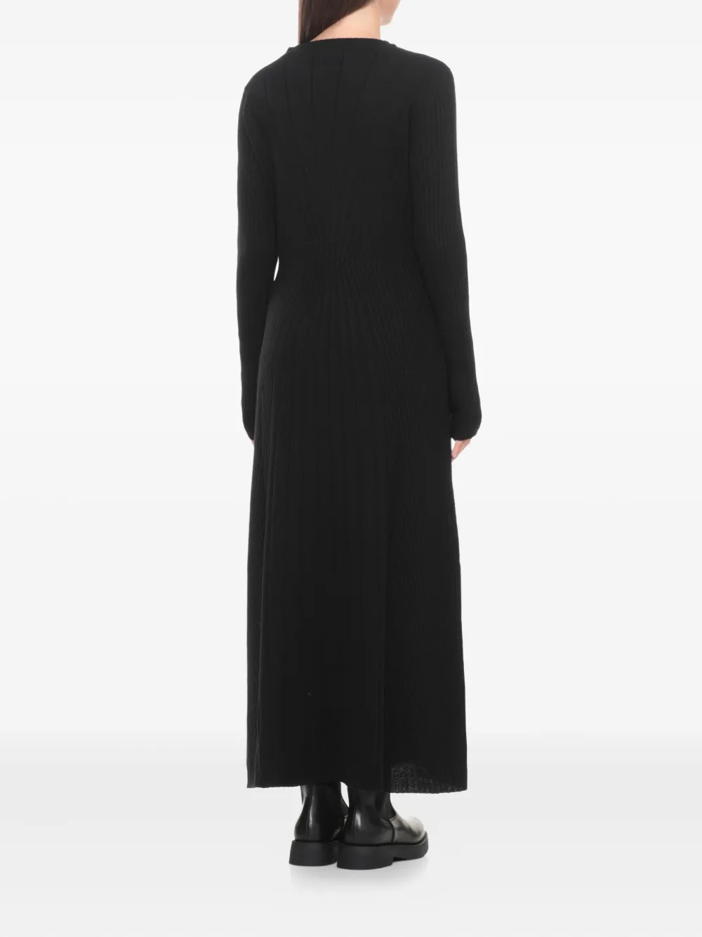 D.Exterior Midi-jurk met ronde hals en lange mouwen Zwart