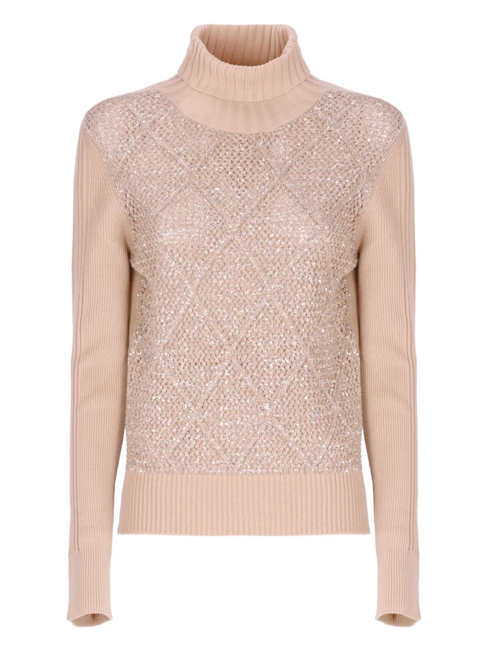 D Exterior Embellished High-neck Sweater In Pink