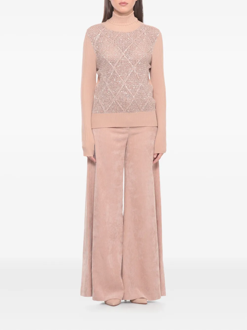 D Exterior Embellished High-neck Sweater In Pink