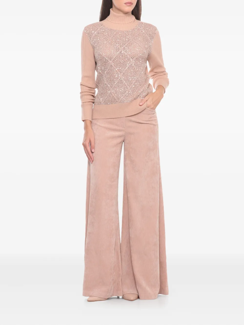 D Exterior Embellished High-neck Sweater In Pink