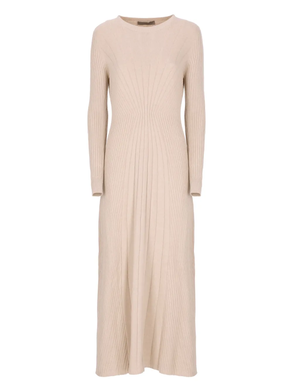 D Exterior Round-neck Long-sleeves Midi Dress In Neutral