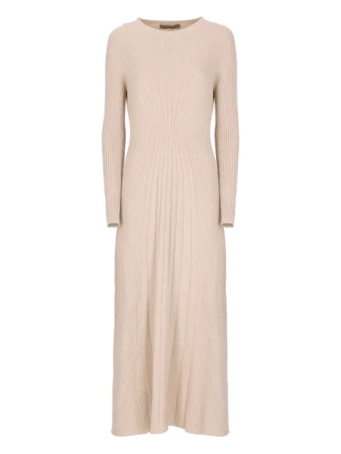 D.Exterior round-neck long-sleeves midi dress
