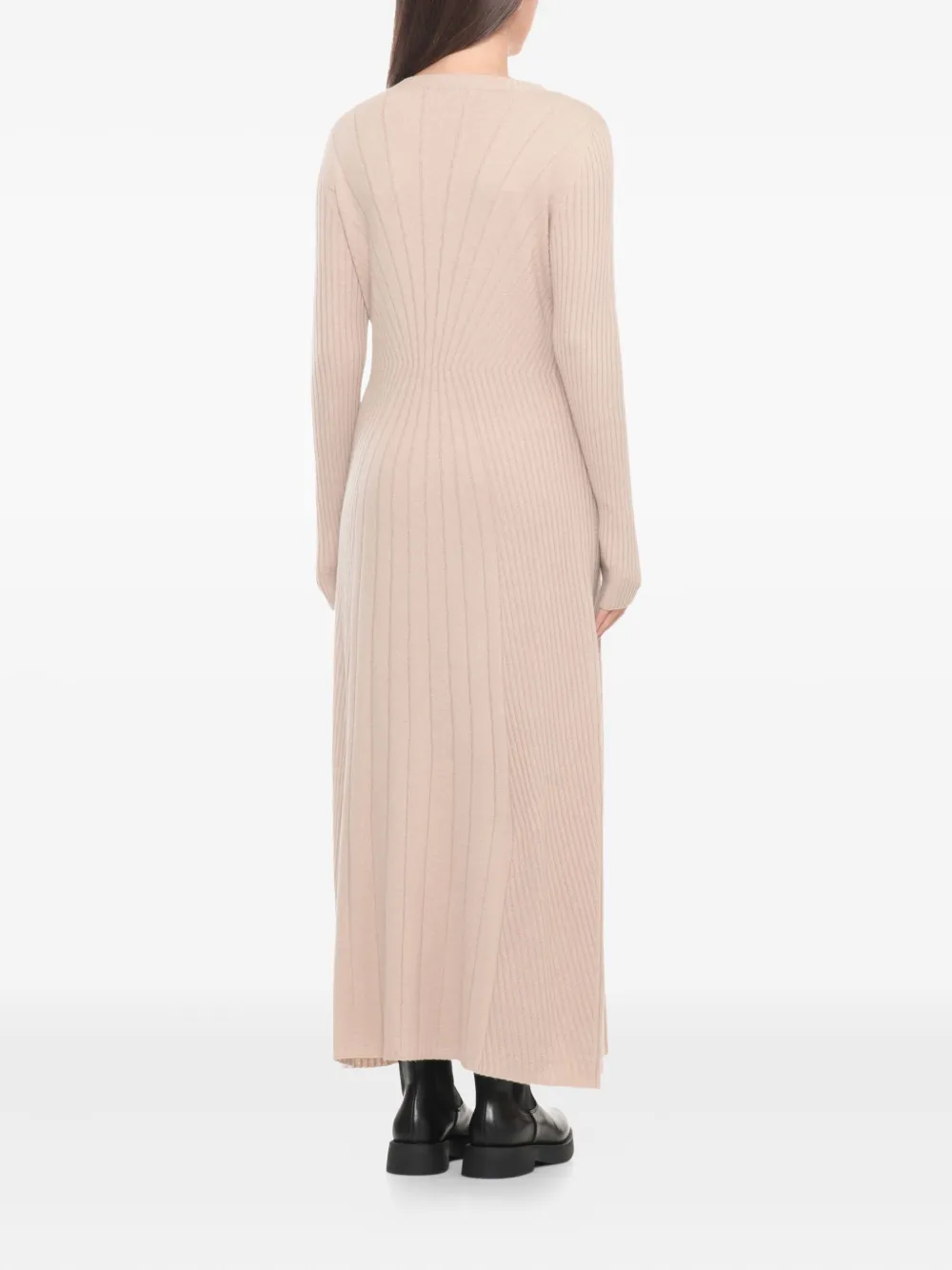 D Exterior Round-neck Long-sleeves Midi Dress In Neutral