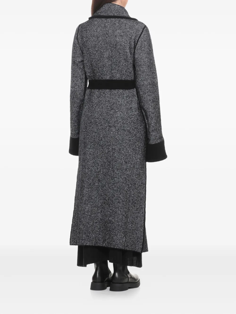 D Exterior Wool Double-breasted Coat In Black