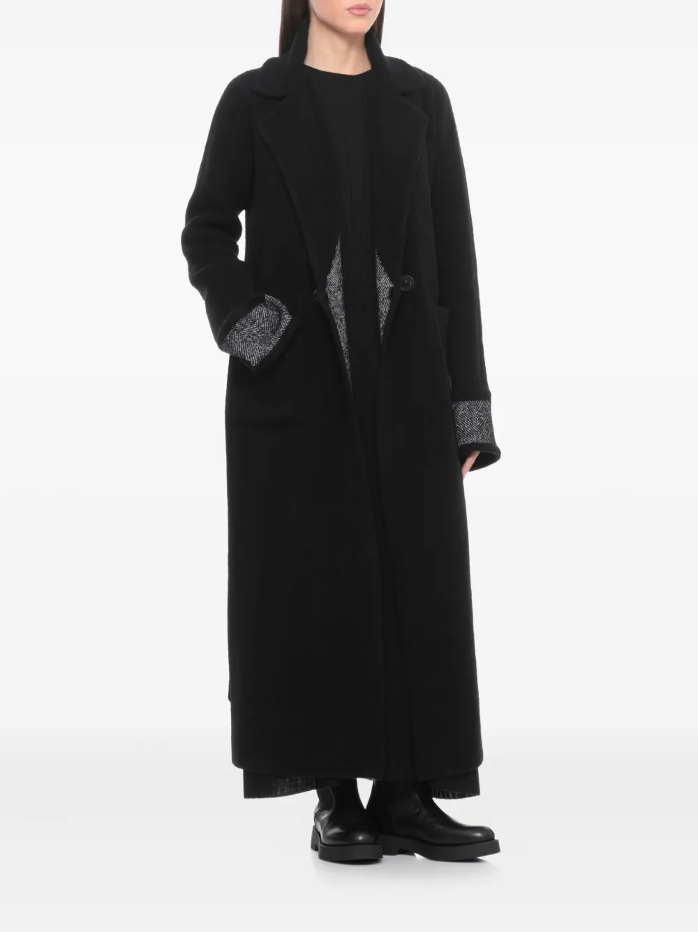 D Exterior Wool Double-breasted Coat In Black