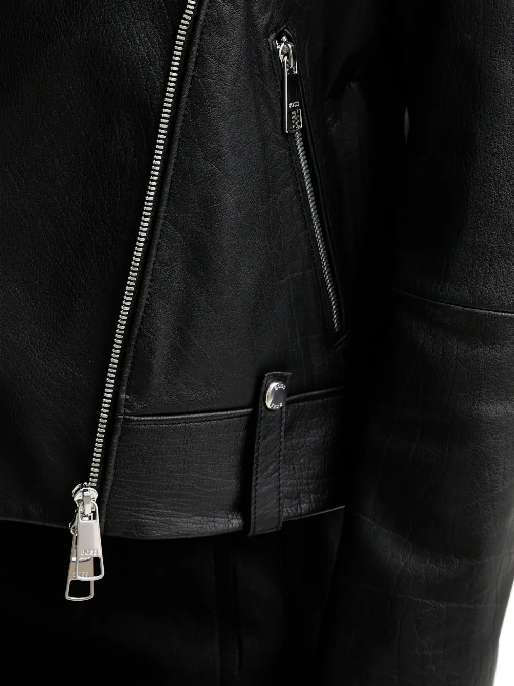 Hugo Boss Front-zip Leather Biker Jacket In Black