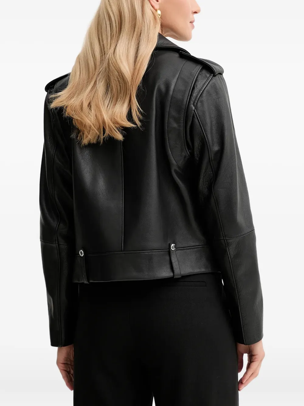 Hugo Boss Front-zip Leather Biker Jacket In Black