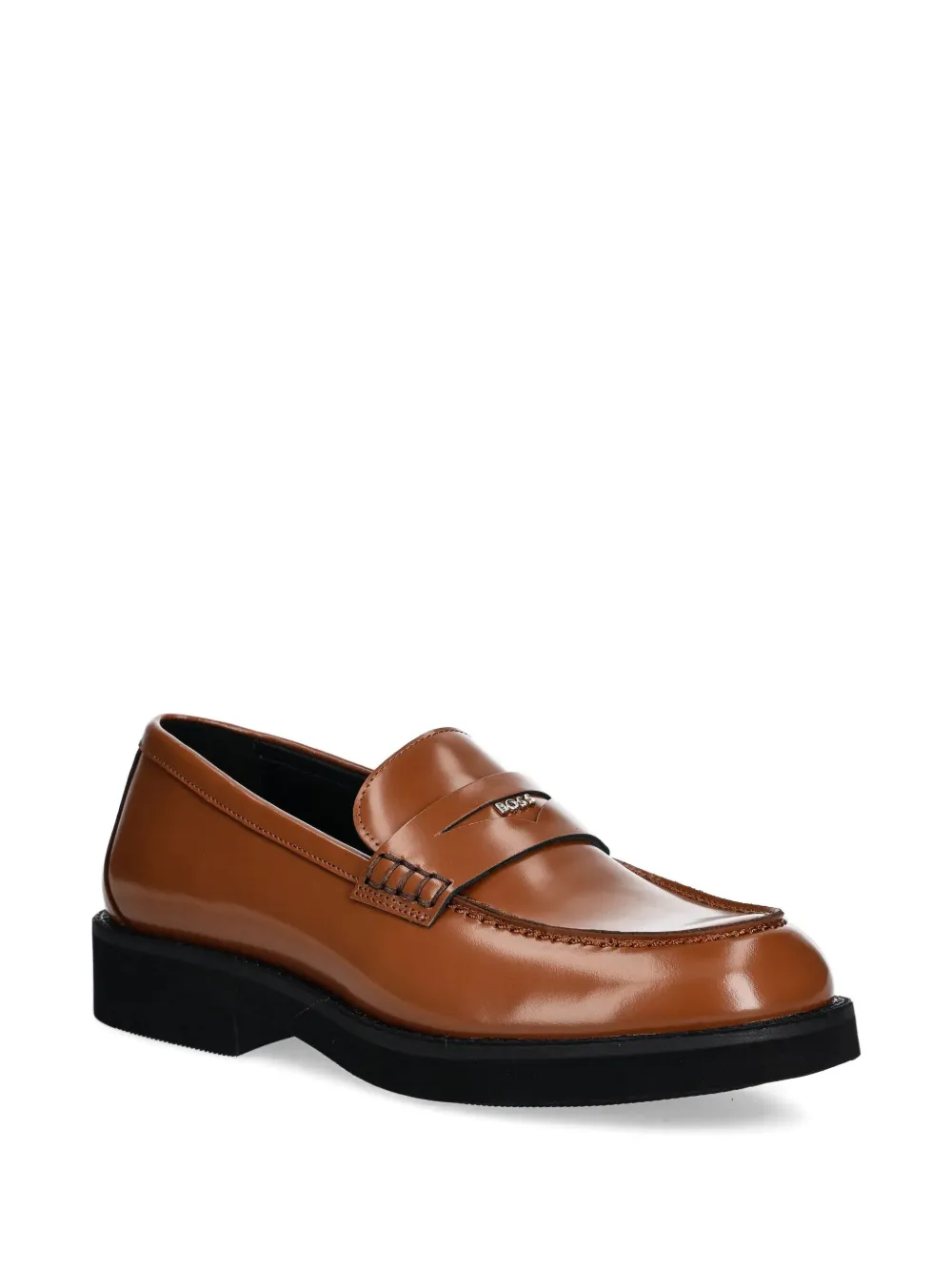 BOSS penny-strap leather loafers Brown