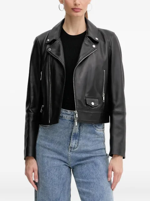 BOSS front-zip leather biker jacket