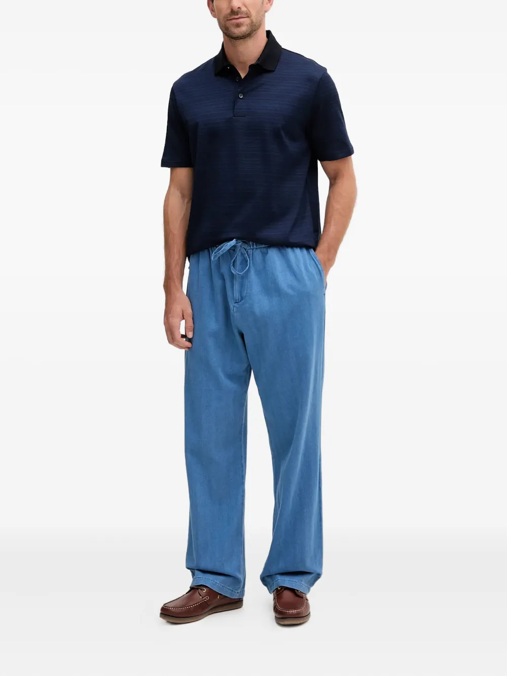 BOSS Poloshirt met geometrisch jacquard - Blauw