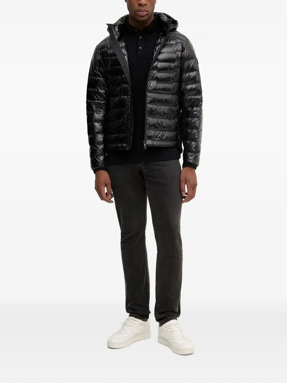 BOSS hooded quilted jacket Zwart