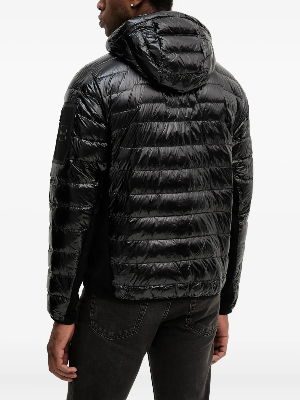 BOSS hooded quilted jacket Zwart