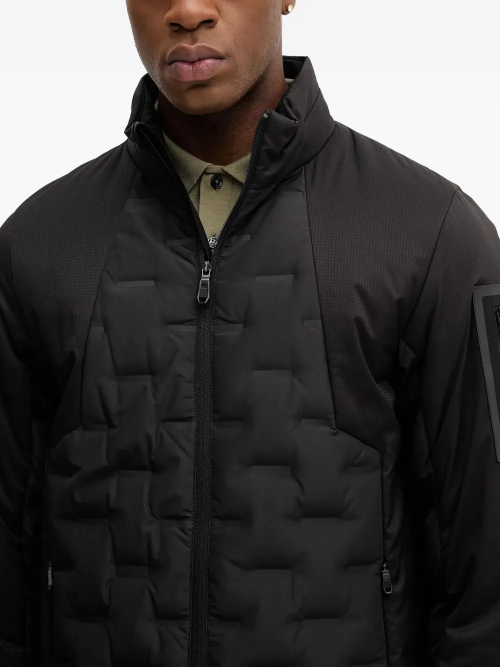 Hugo Boss Quilted Panelled Jacket In Black