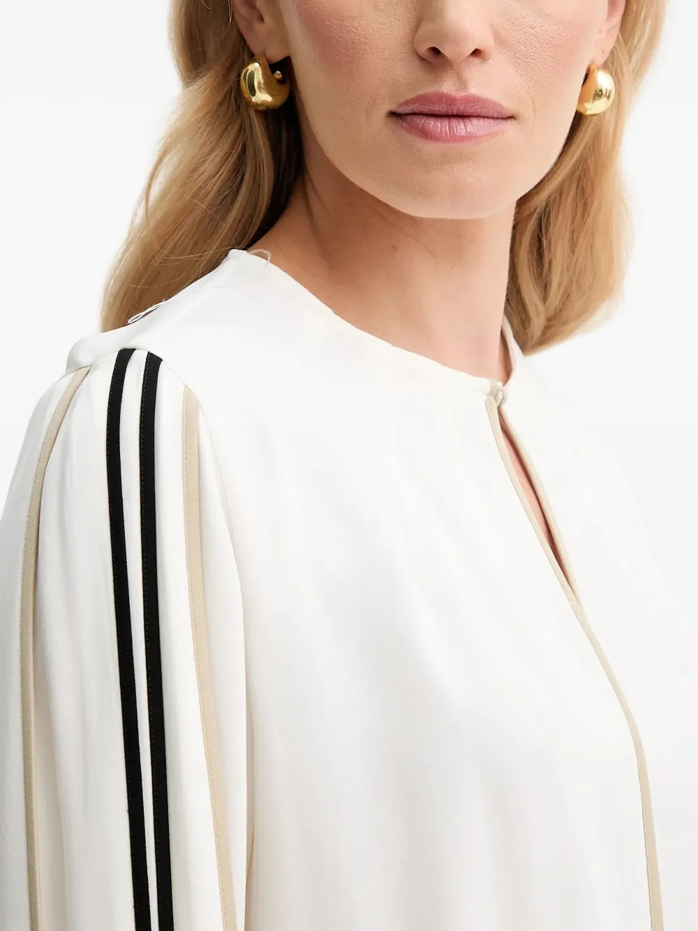 Hugo Boss Keyhole-neckline Striped-sleeve Blouse In White
