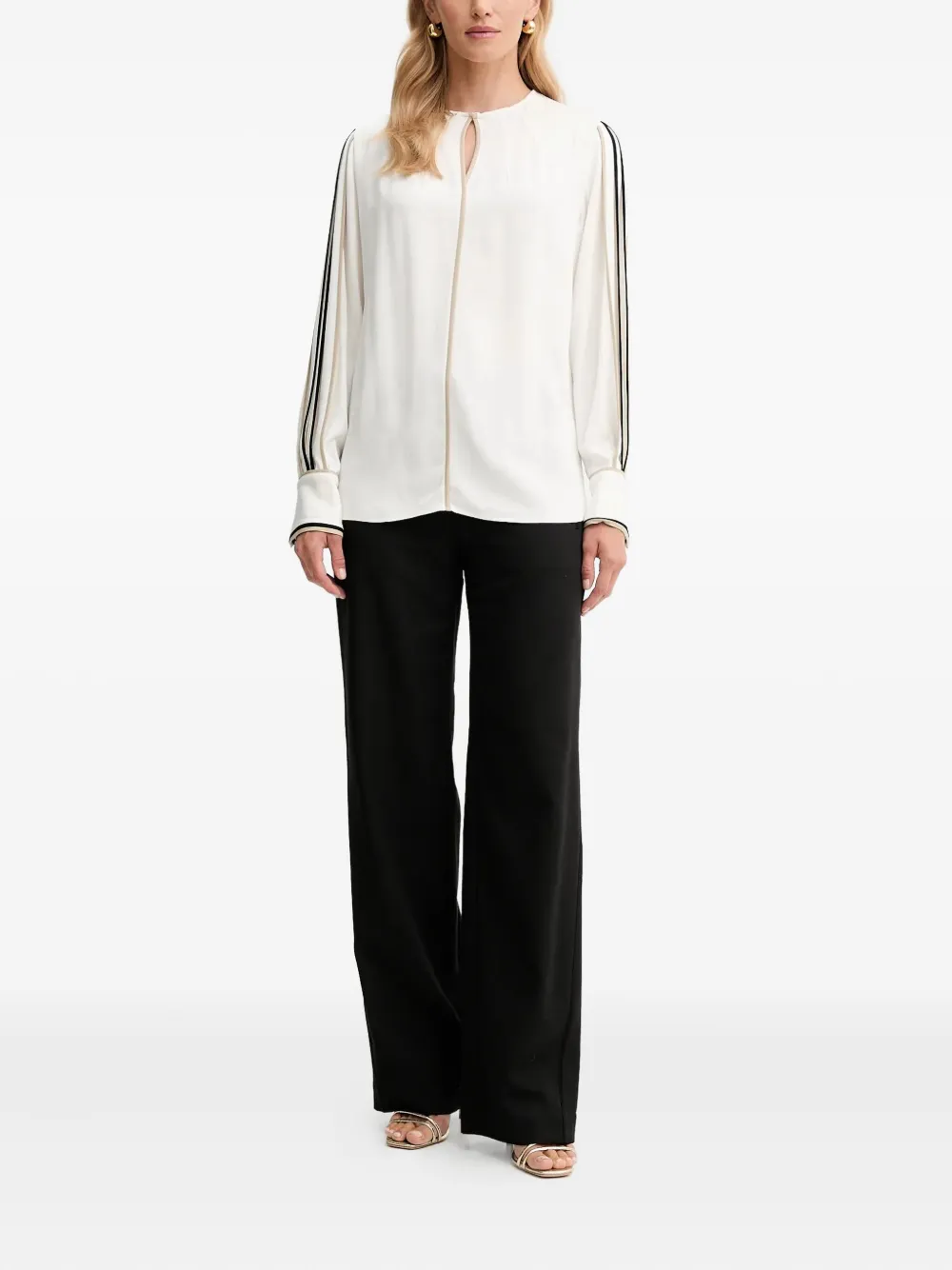 BOSS keyhole-neckline striped-sleeve blouse - Wit