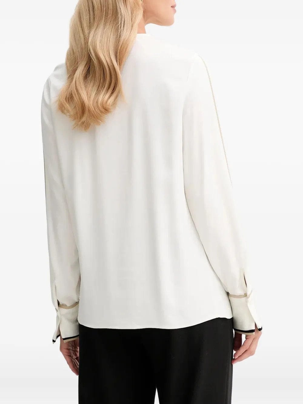Hugo Boss Keyhole-neckline Striped-sleeve Blouse In White