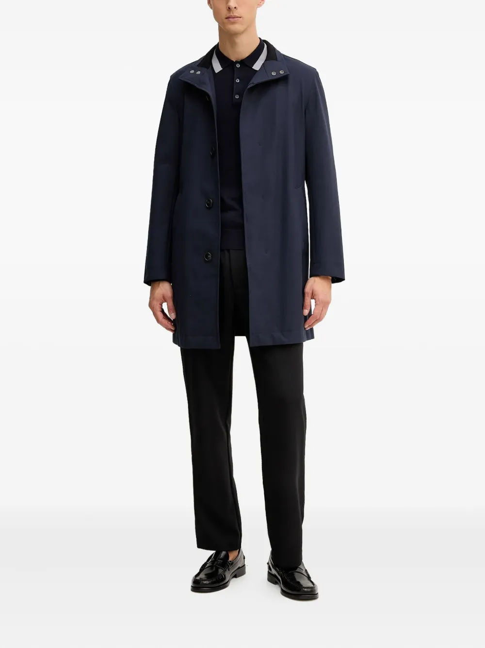 Hugo Boss High-neck Buttoned Coat In Blue