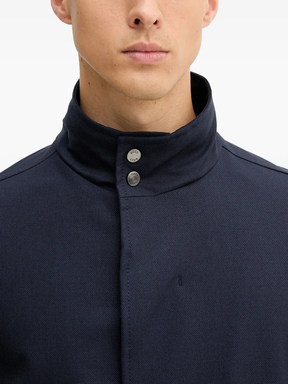 Hugo Boss High-neck Buttoned Coat In Blue