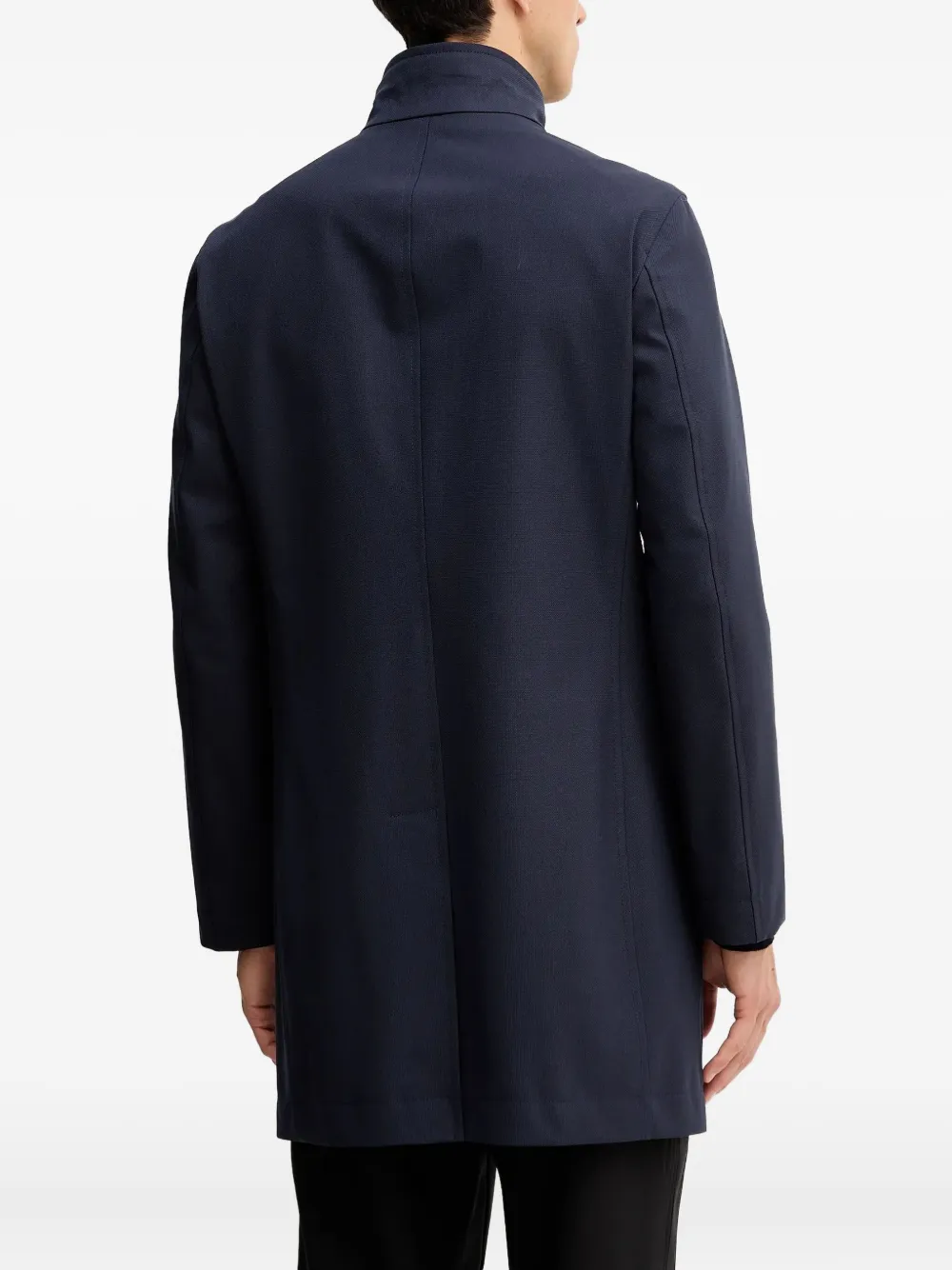 Hugo Boss High-neck Buttoned Coat In Blue