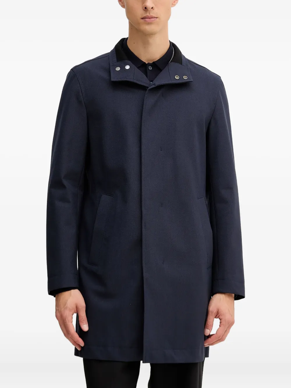 Hugo Boss High-neck Buttoned Coat In Blue