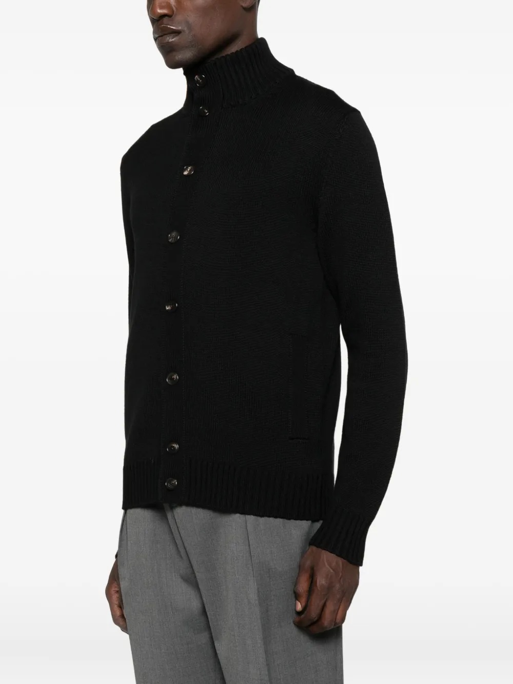 Zanone Vest met hoge hals en knoopsluiting Zwart