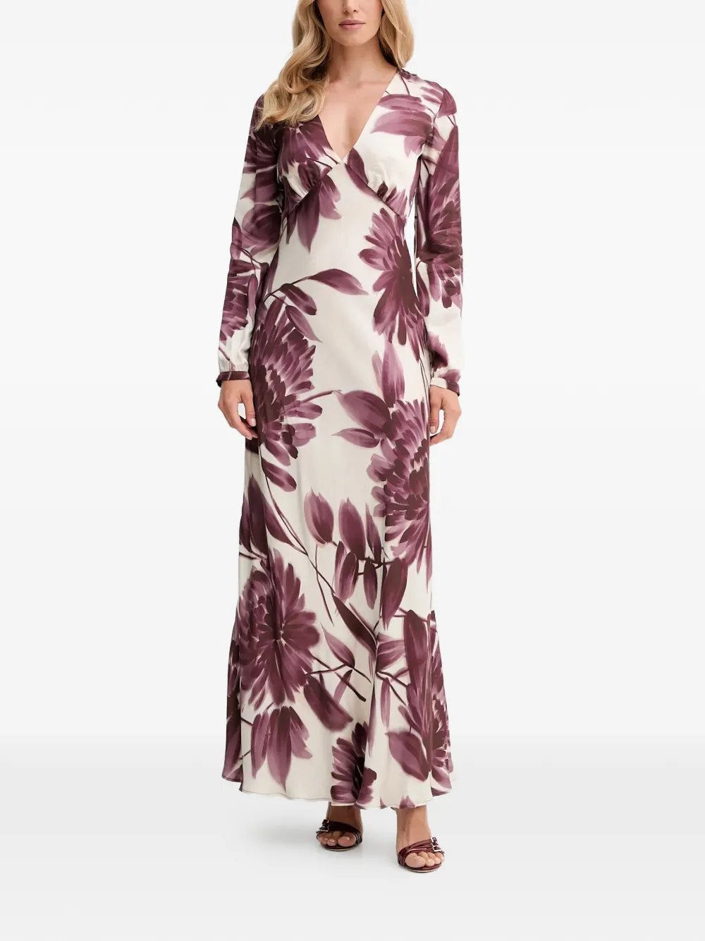 TWINSET Maxi-jurk met bloemenpatroon en V-hals - Beige