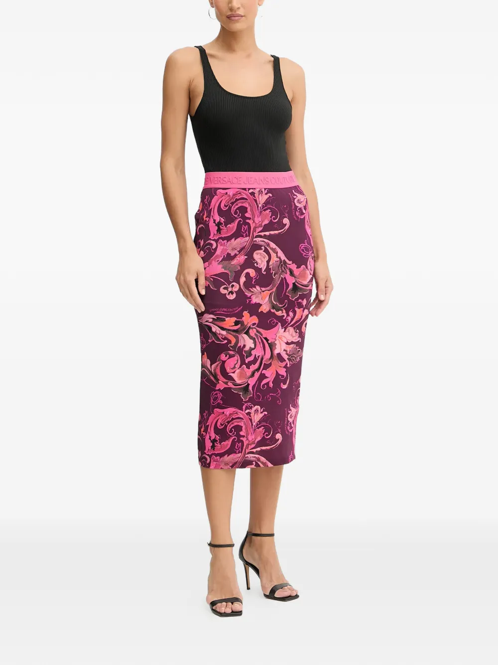 Versace Jeans Couture Midi-rok met bloemenprint en logodetail - Paars