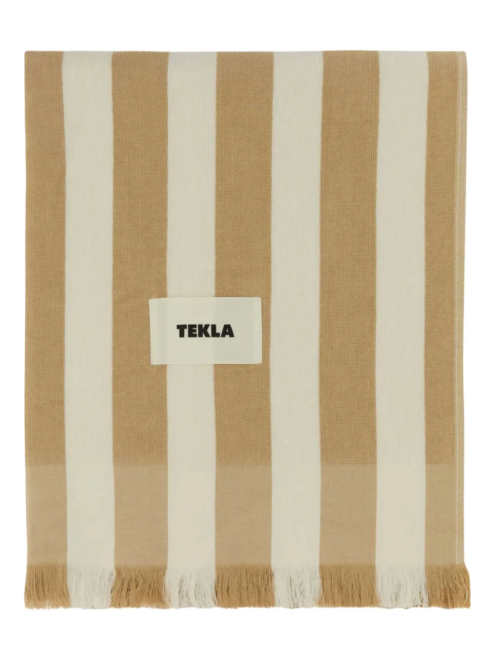 TEKLA striped-pattern fringed-edges beach towel (100cm x 180cm) Beige