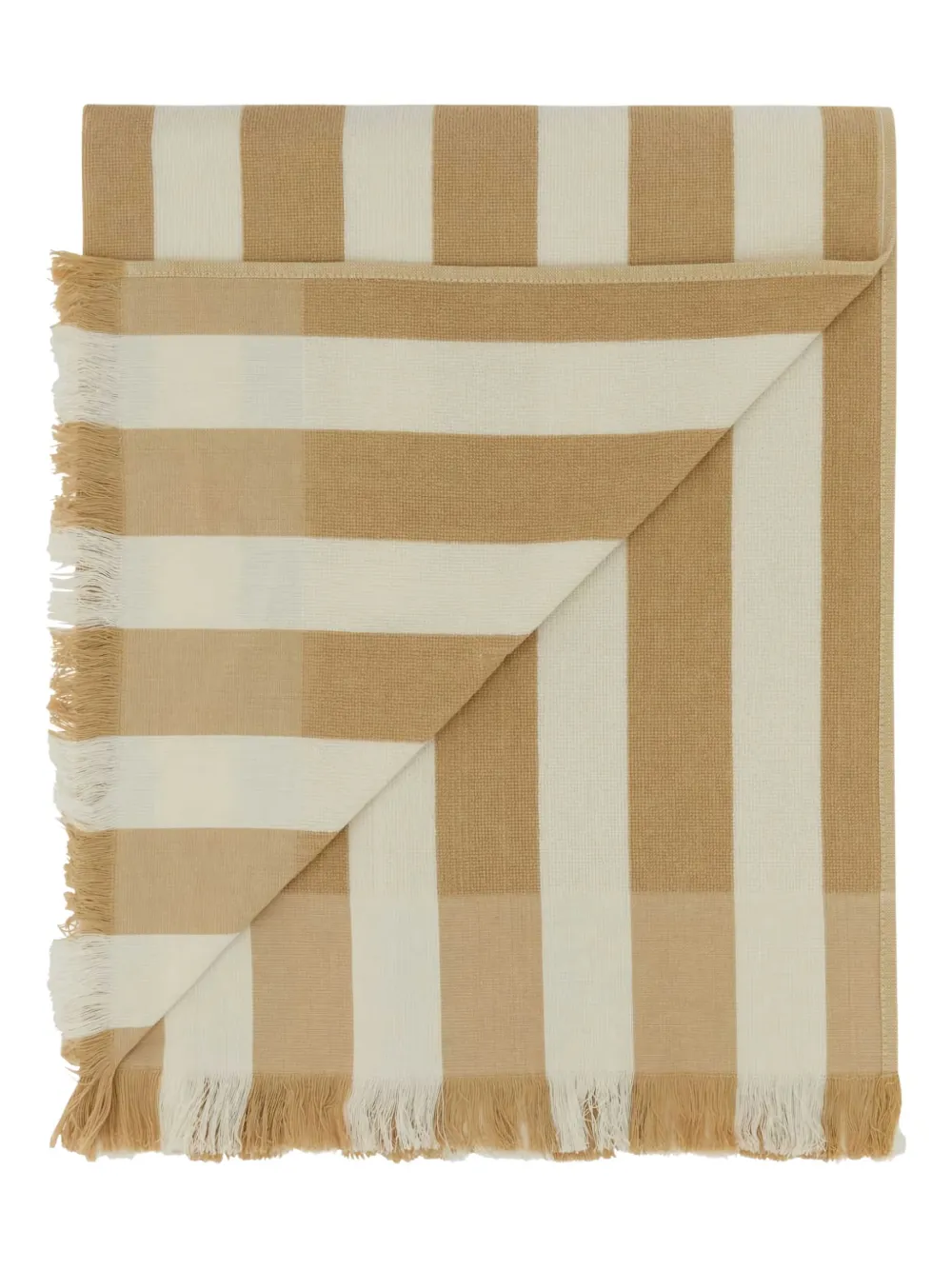 TEKLA striped-pattern fringed-edges beach towel (100cm x 180cm) Beige