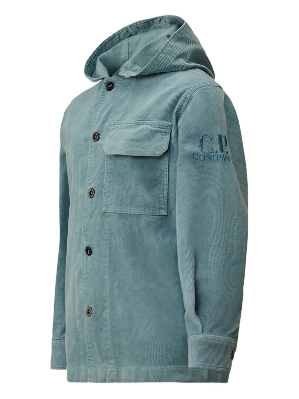 C.P. Company Kids Ribfluwelen shirt met capuchon Blauw