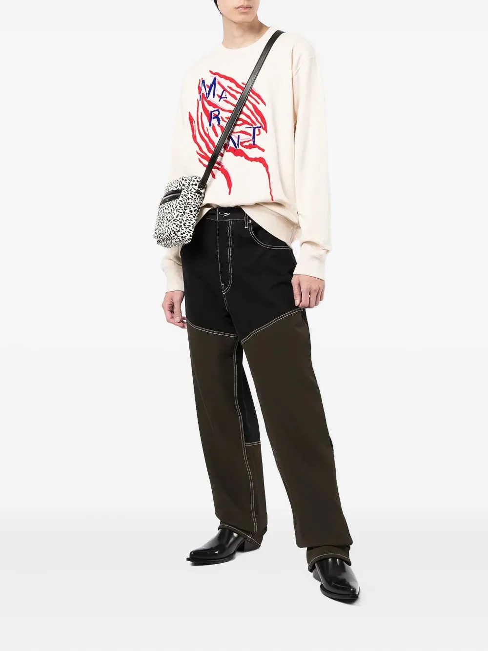 MARANT tiger-stripe embroidered sweatshirt Wit