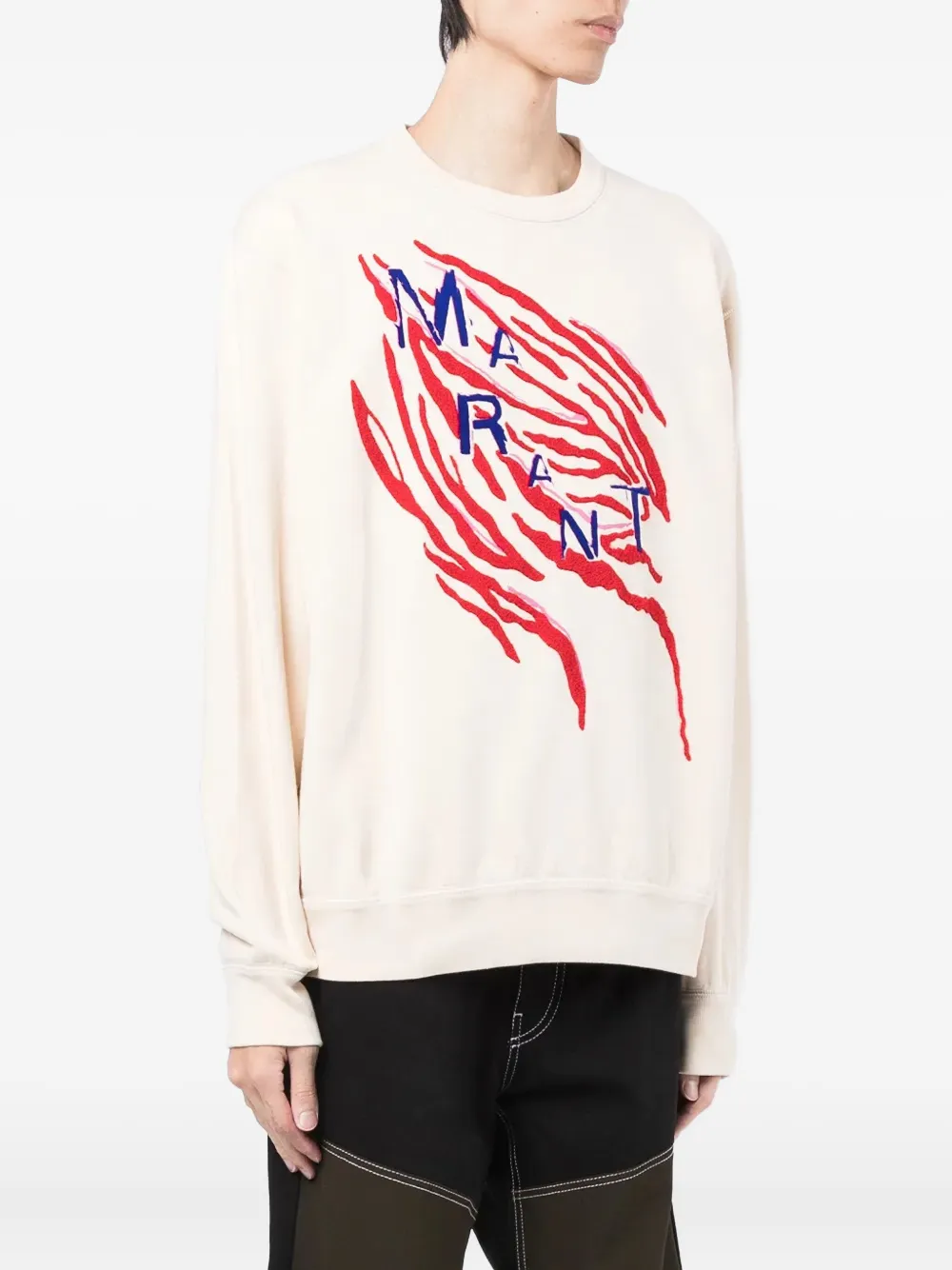 MARANT tiger-stripe embroidered sweatshirt Wit