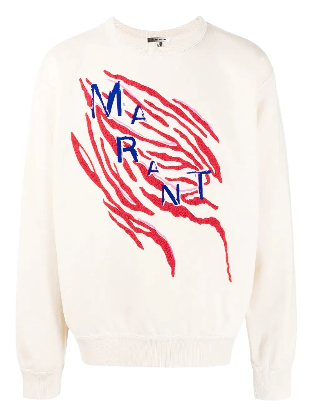 MARANT tiger-stripe embroidered sweatshirt Wit