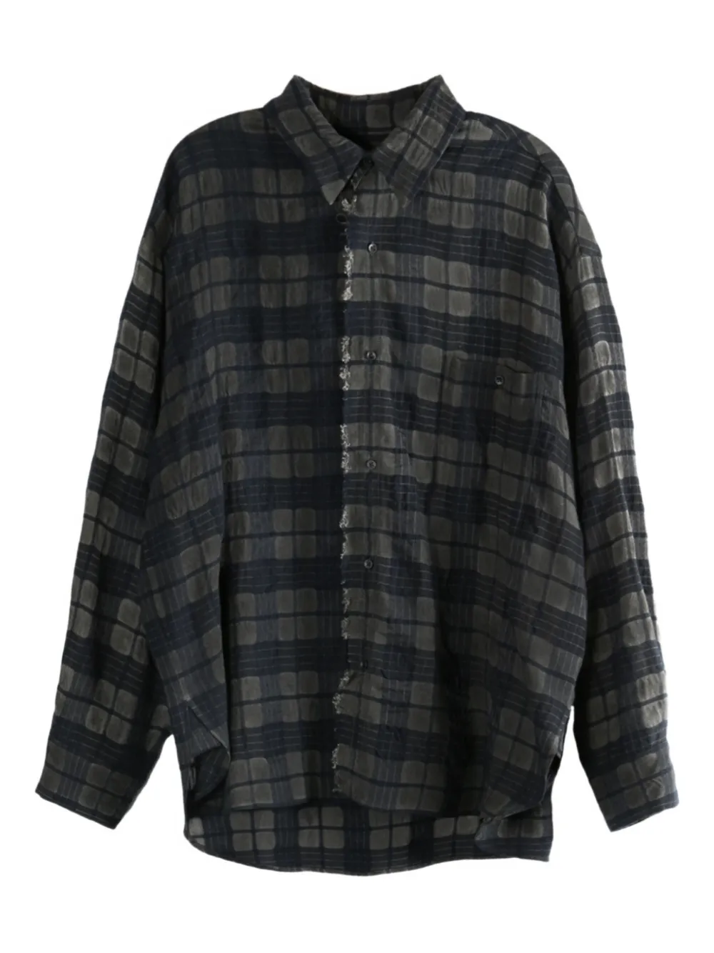 Uma Wang checked-pattern frayed shirt Grijs