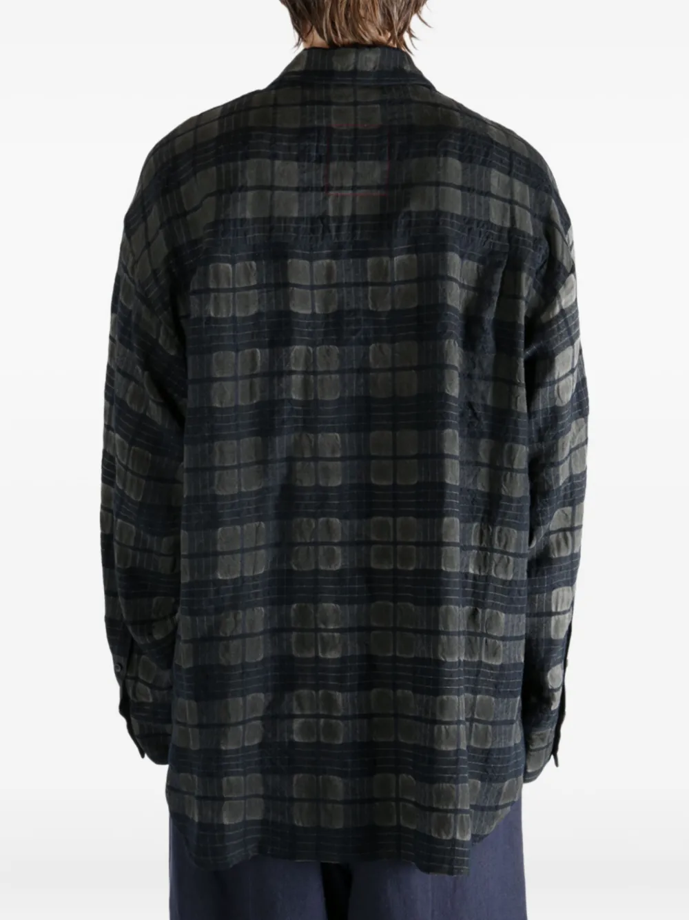 Uma Wang checked-pattern frayed shirt Grijs