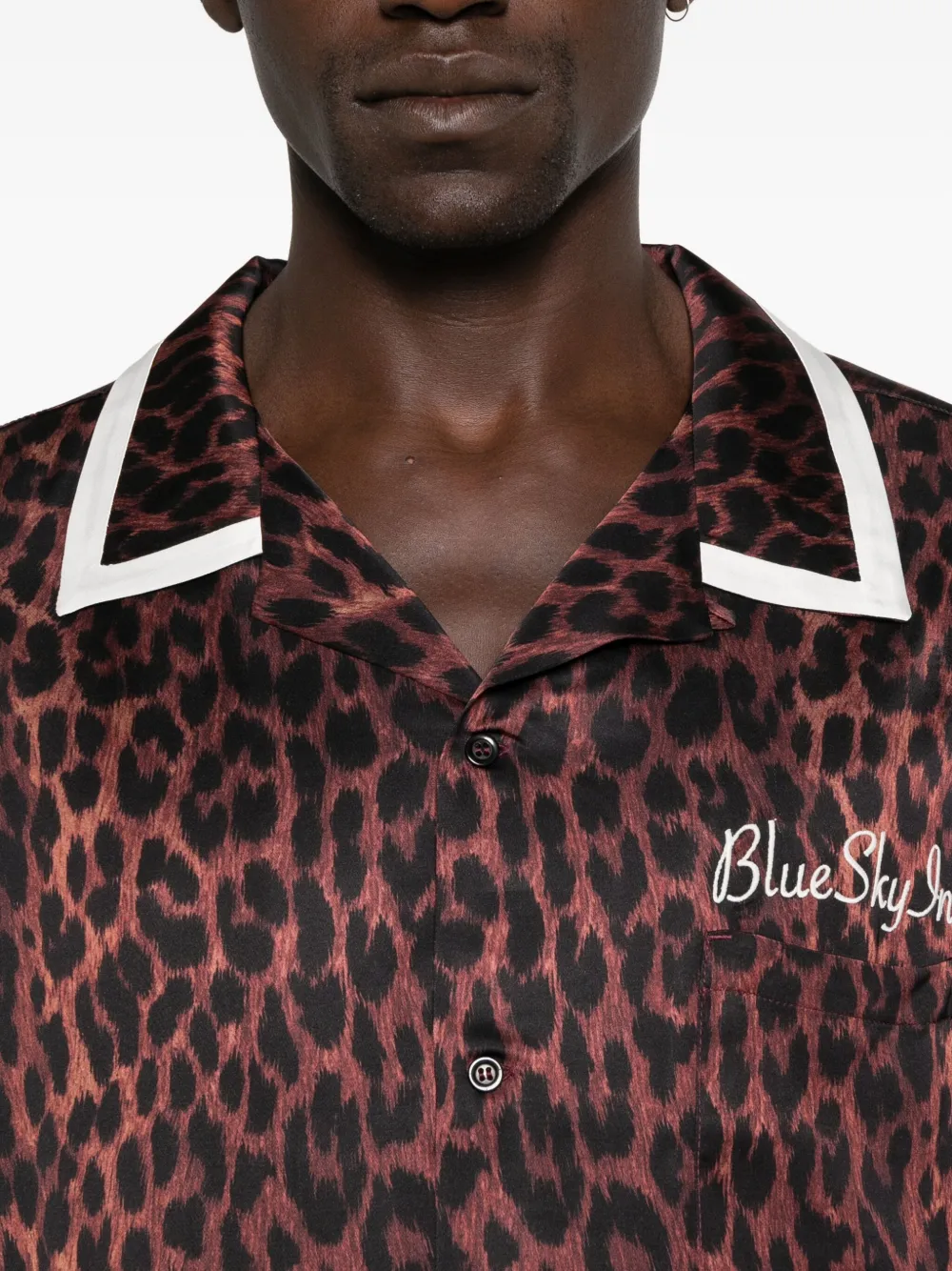 BLUE SKY INN leopard-print revere-collar shirt Zwart