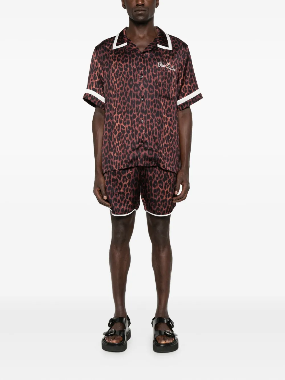 BLUE SKY INN leopard-print revere-collar shirt - Zwart
