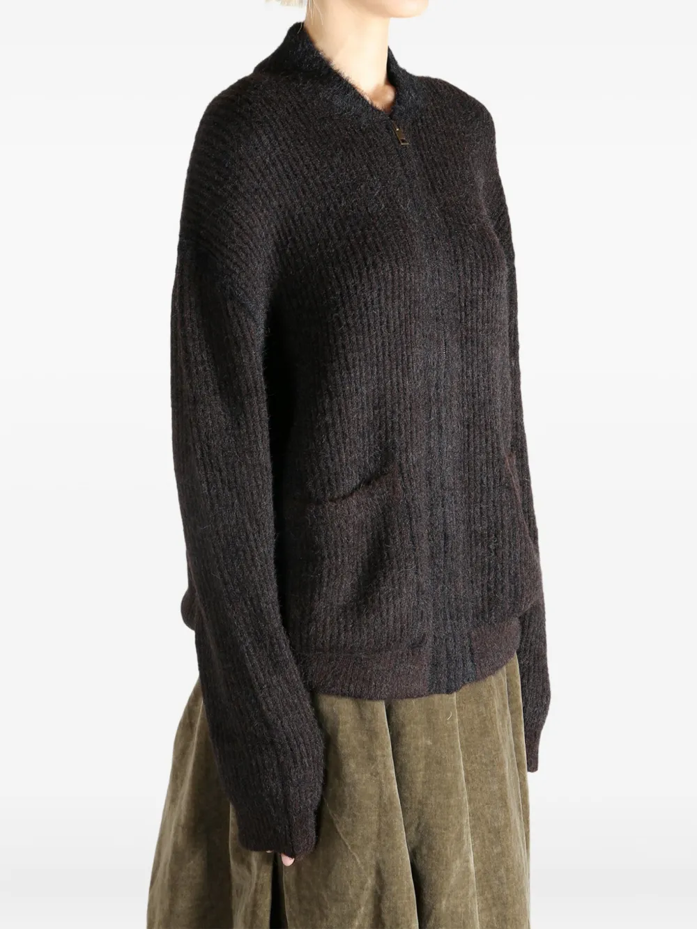 Uma Wang ribbed zip-front cardigan Zwart